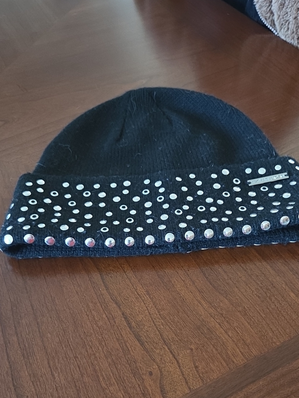 MICHAEL Michael Kors Black Knit Beanie with Silver Studs